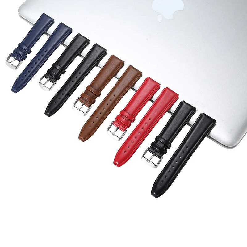 B5 genuine leather watch strap in brown, black, blue, and red, with B3 B6 B7 size options, solid colour design