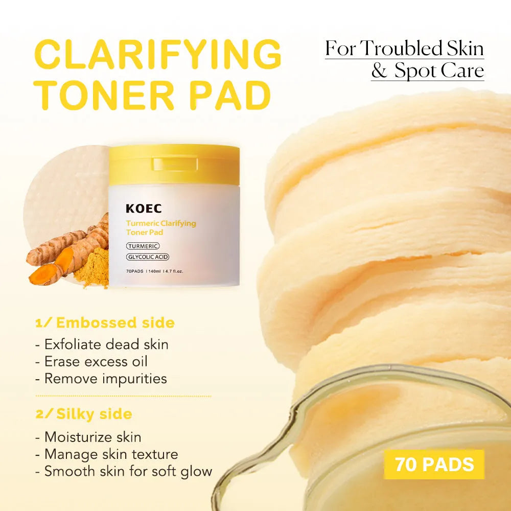 KOEC turmeric glycolic acid cotton cloth 70 count box with tweezers