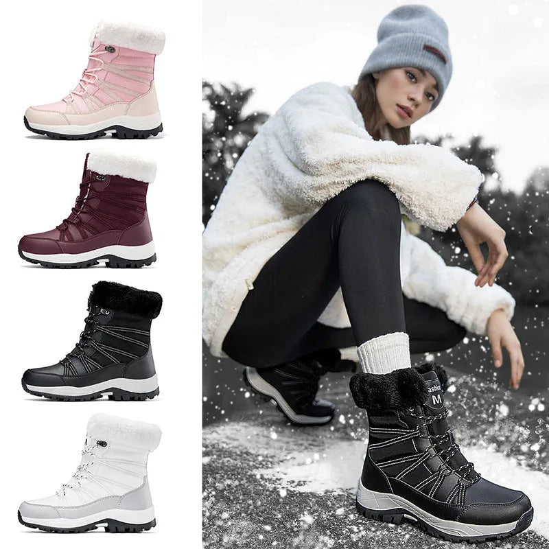 Women's winter fleece-lined non-slip cotton-padded mid boots in 918 Black with TPR sole