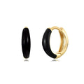 A pair of glossy light green epoxy oval earrings with a U-shaped curve and silver-coloured post on a grey background.