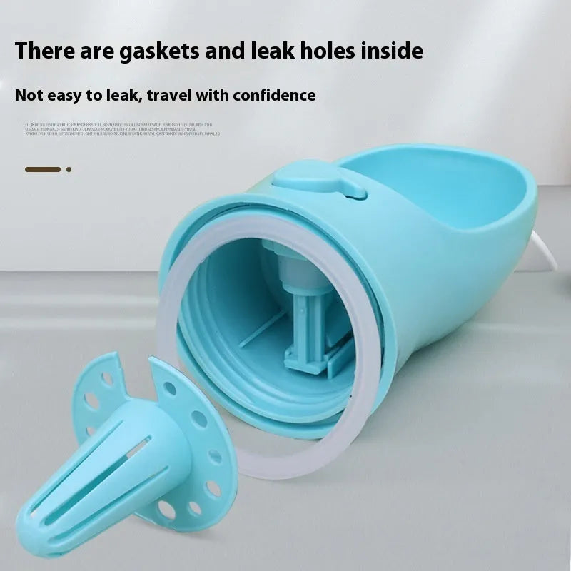 Portable dual-use dog water cup with split water grain design in blue, pink, or white colour options