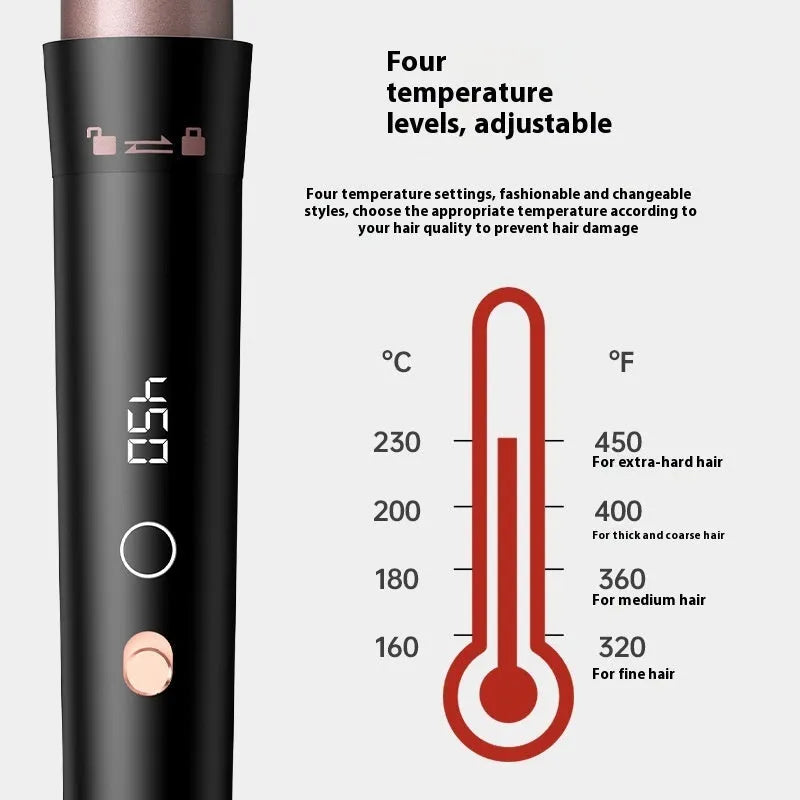 Rose gold five-tube negative ion hair curler with LCD display and protective gloves