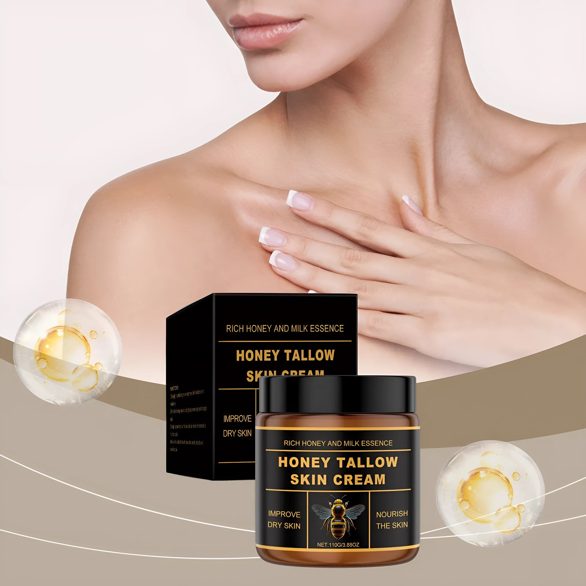 Honey Tallow Skin Cream 110g jar with honey, milk, and tallow for body moisturising