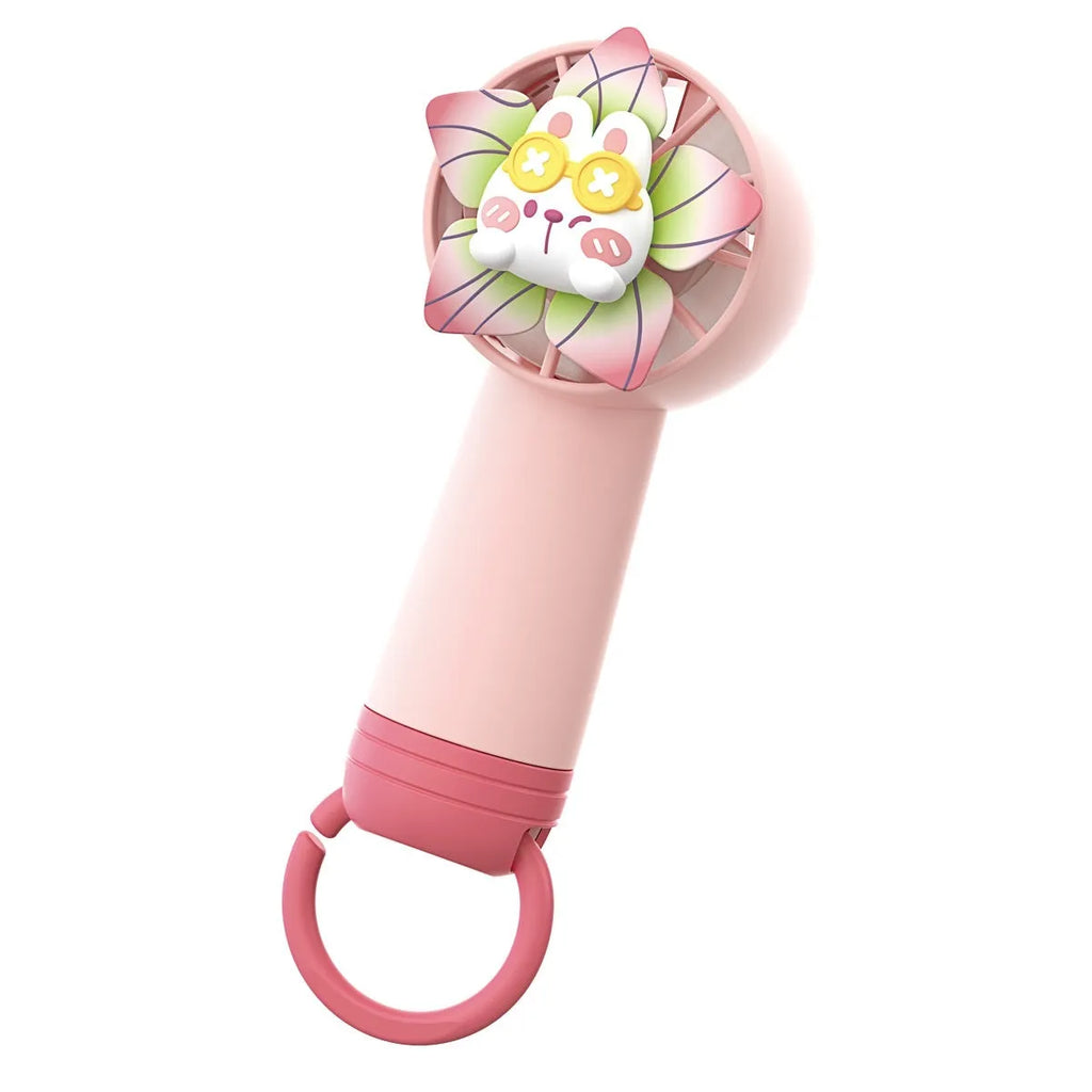 Portable creative cartoon handheld fan in plastic, 6x5.4x14.8cm, available in Green, Pink, and Yellow