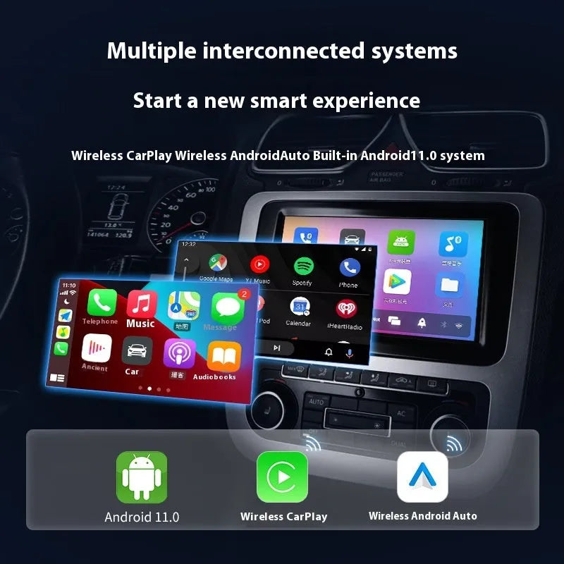 Black ABS PC CarPlay wireless adapter box with two data cables for wired car systems