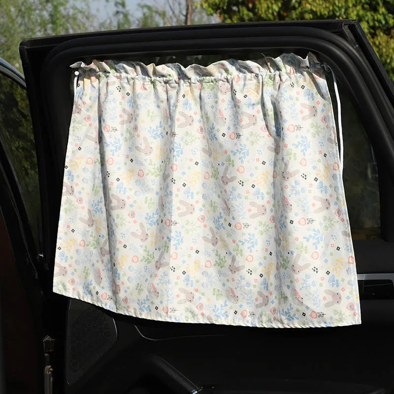 All cotton cartoon auto curtain sunshade for general vehicle window protection with rabbit pattern