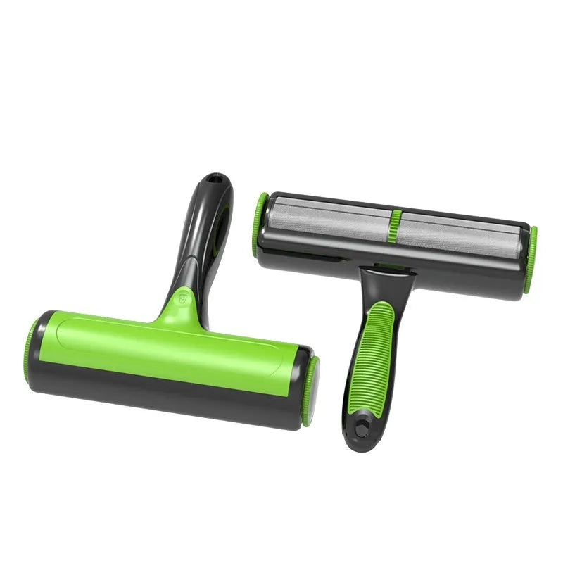 Automatic two-way pet hair lint roller for cleaning sofas and upholstery.