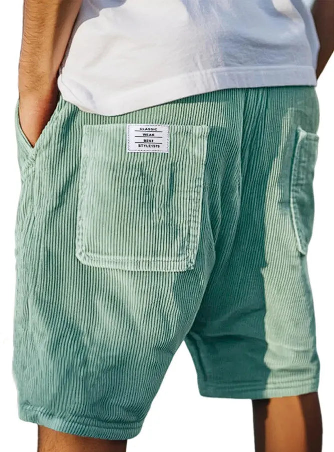 Men's straight-leg corduroy shorts with multiple pockets and embroidery detailing in grey colour