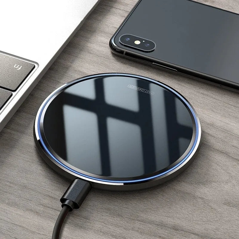 10W mirror wireless charger black slim 101x101x6.8mm on desk