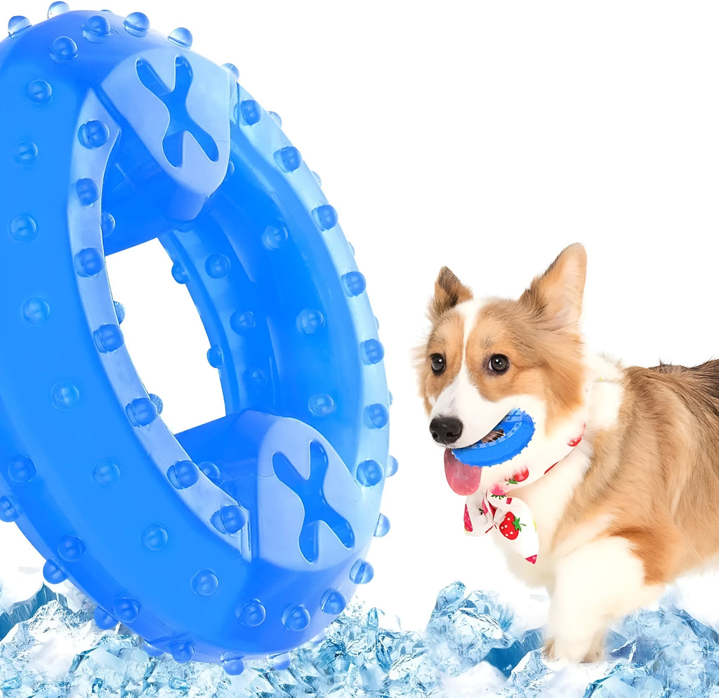 A non-toxic freezable dog chew toy for teething puppies and dogs, shown with a thickened outer design.
