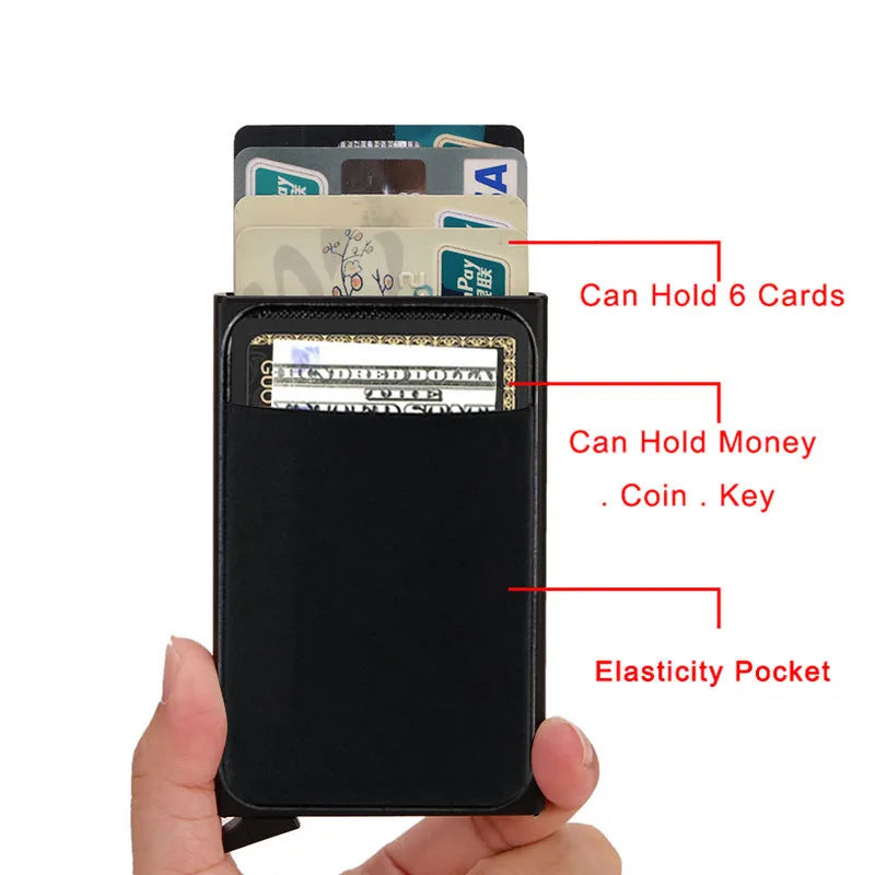 Slim aluminium metal credit card holder in frosted rose gold colour, showing front view.