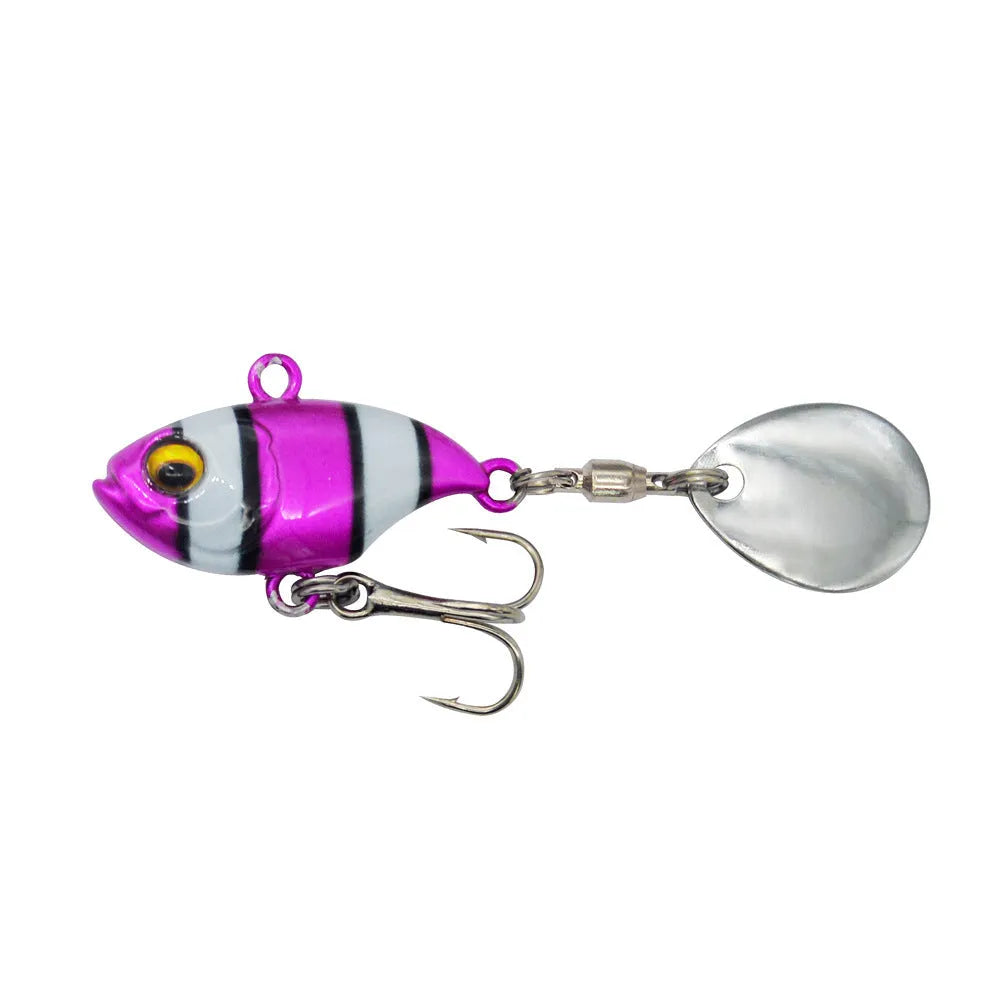 Metal sea fishing iron plate lure with rotating sequins in gold, black, and zebra pattern colour options