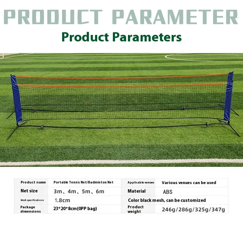 Portable folding badminton net rack with PE net, available in 3m, 4m, 5m and 6m lengths