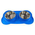 Large double dog bowl silicone mat set in chosen colour with stainless steel bowls