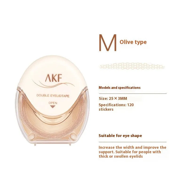 Roll of invisible lace double eyelid stickers in Crescent and Olive shapes, 120 count.