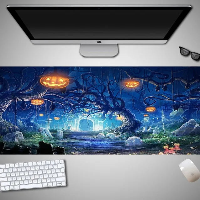 Oversized Halloween mouse pad with spooky design on rubber cloth material