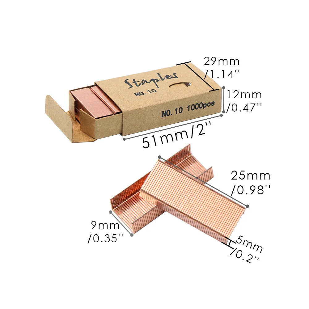 Box of 1000 metal stitching staples in a choice of black, purple, rose gold, or rose red.