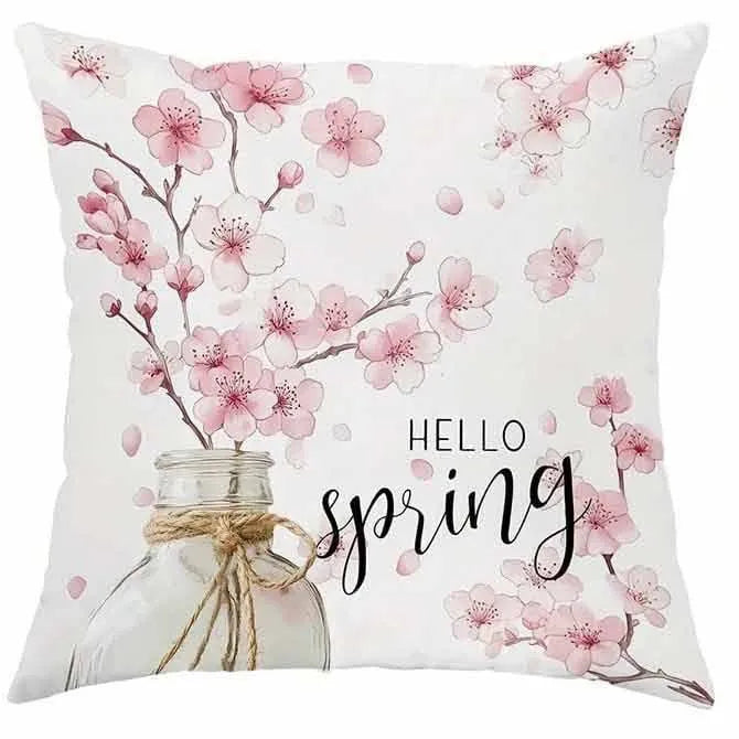 Square cherry blossom pattern velvet cushion cover measuring 45 by 45 centimetres