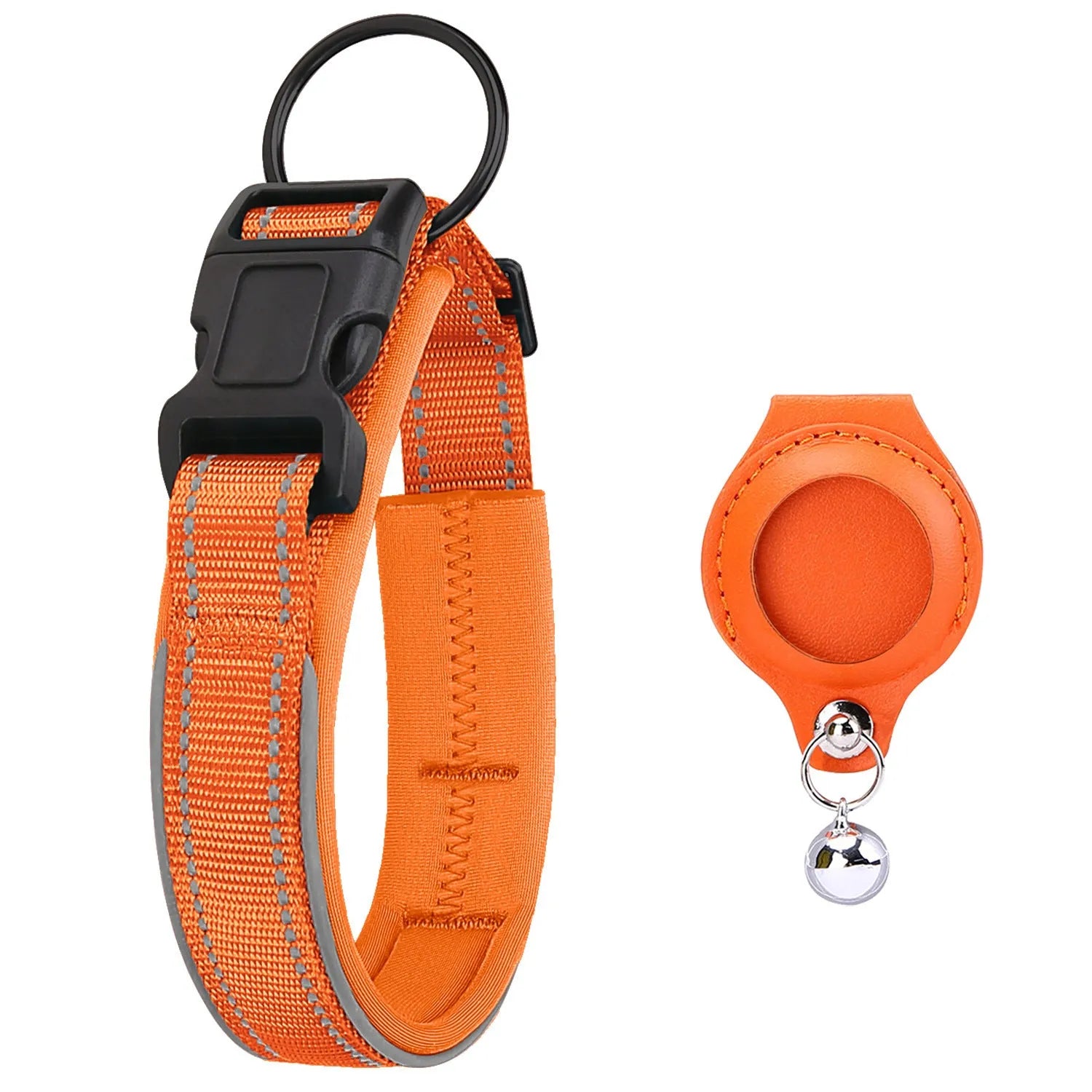 Nylon pet collar with AirTag leather-style protective case for dogs and cats, multiple colour options