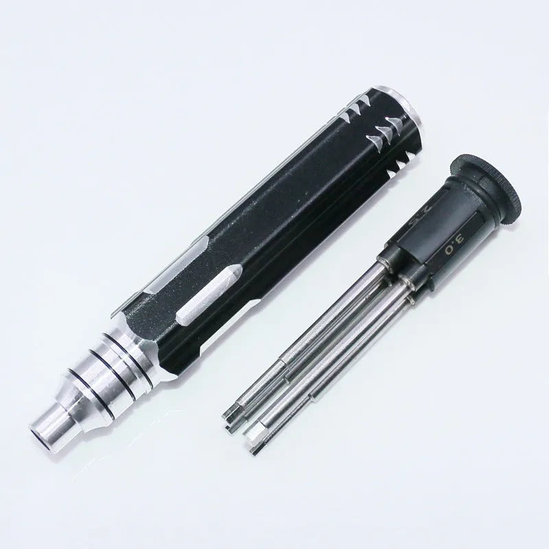 Four-in-one hexagonal screwdriver with bronze aluminium handle and four chrome vanadium steel hex bits