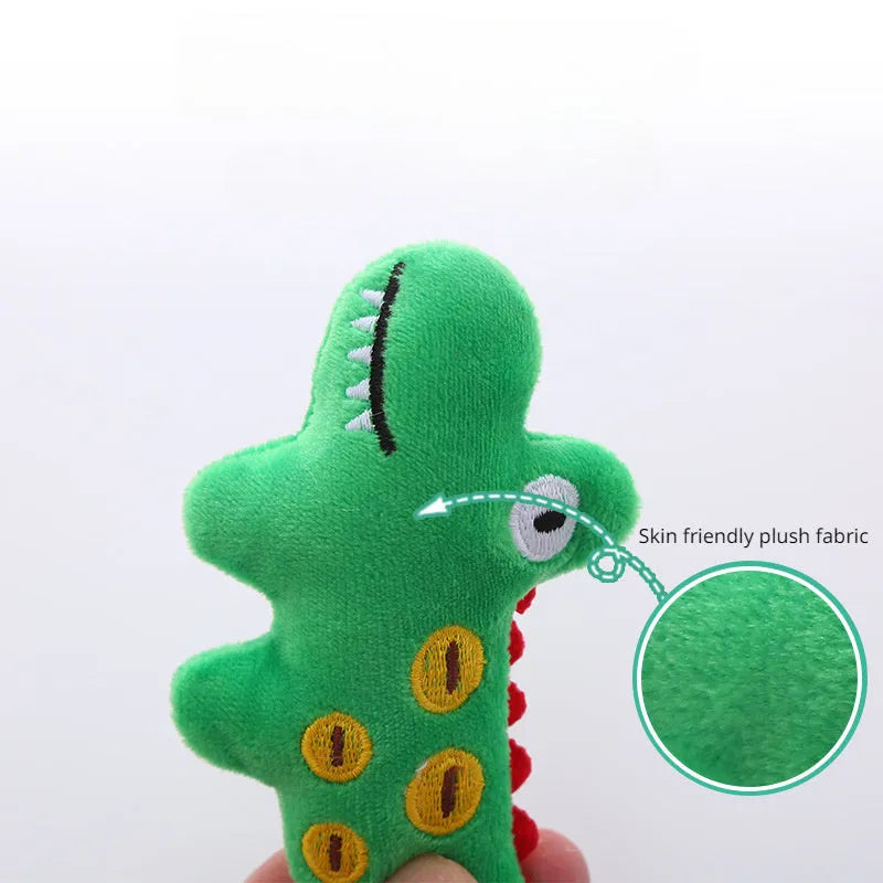 Parrot, cow, and crocodile shaped plush cat toys with catnip for interactive feline play
