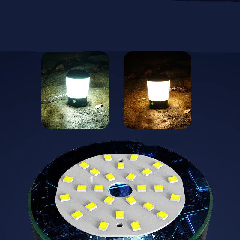 Green ABS plastic camping light, 14.5cm by 14.5cm, 5W 350LM, USB rechargeable with three-stage mode