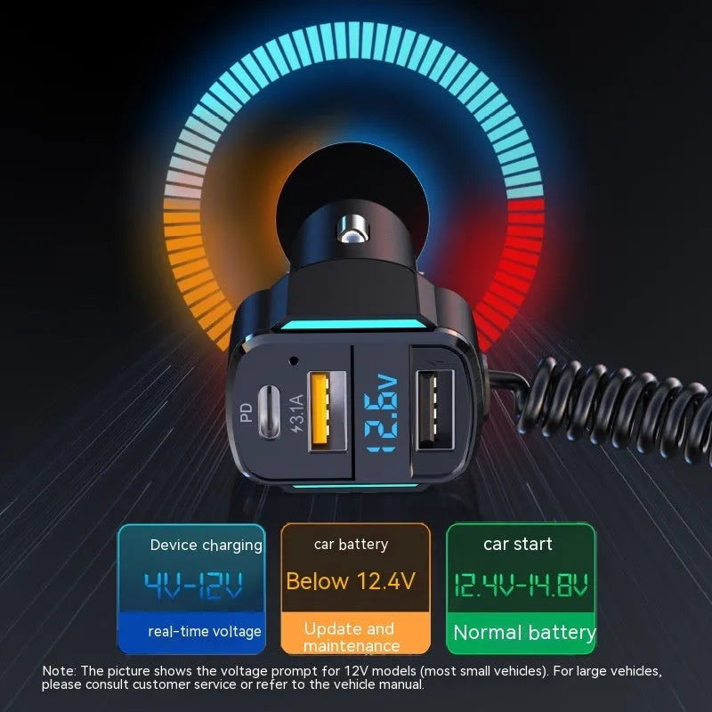Car 3-in-1 spring wire fast charge mobile phone charging plug black K4