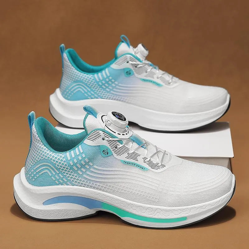 Men's low-top sneaker in black and blue colour with a rotating buckle closure and mesh upper.