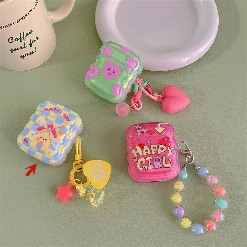 Silicone Bluetooth headphone cover for AirPods with soft shell and decorative pendant in green love heart style
