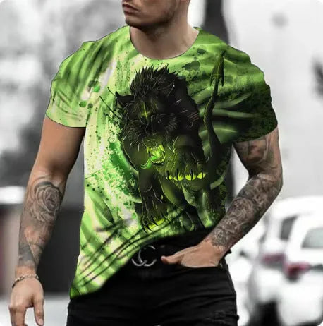 Retro 3D animal print men's short-sleeved T-shirt in lightweight polyester bird eye cloth