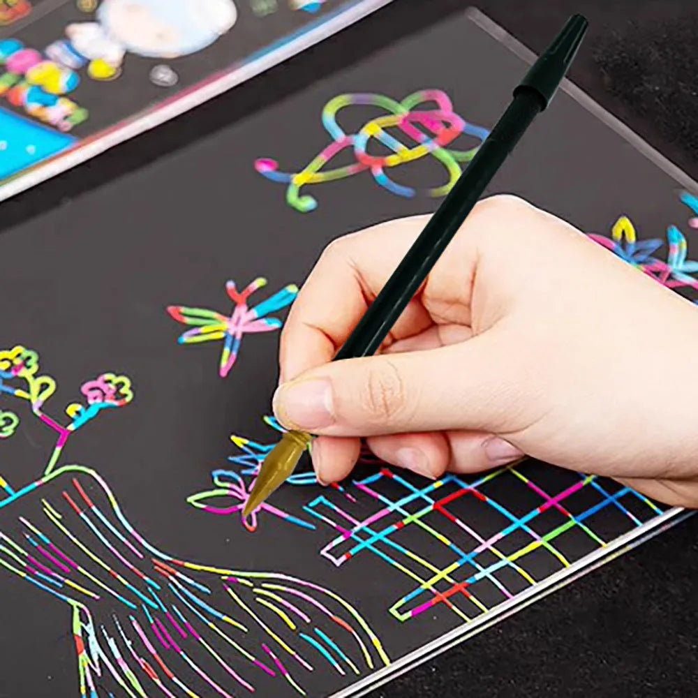 Scratch art brush and pen set for children's crafts with PS plastic construction