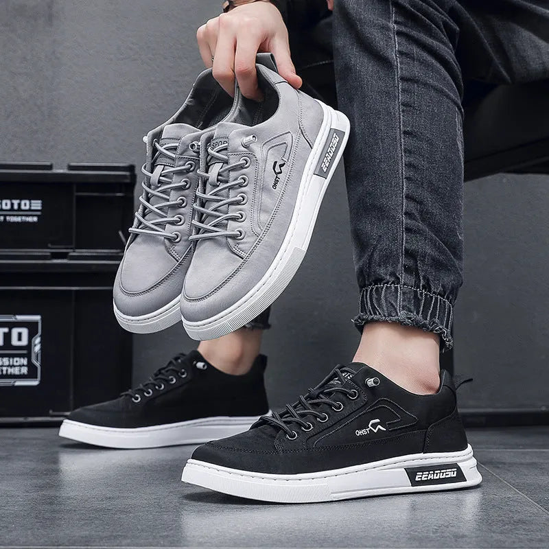 Men's grey canvas casual shoes with leather lining and rubber sole