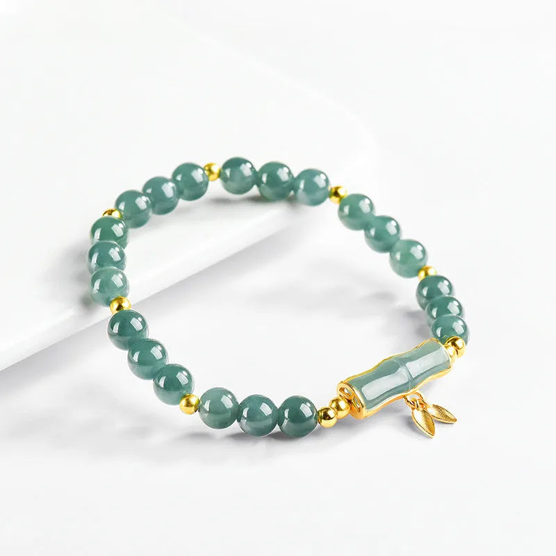 Jade blue water round bead bracelet with S925 silver size option in a simple women's high-rise style