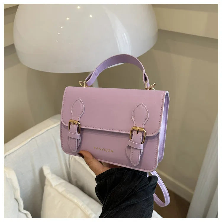 Soft PU small square bag in Western style, horizontal shape, available in six colours including black and khaki