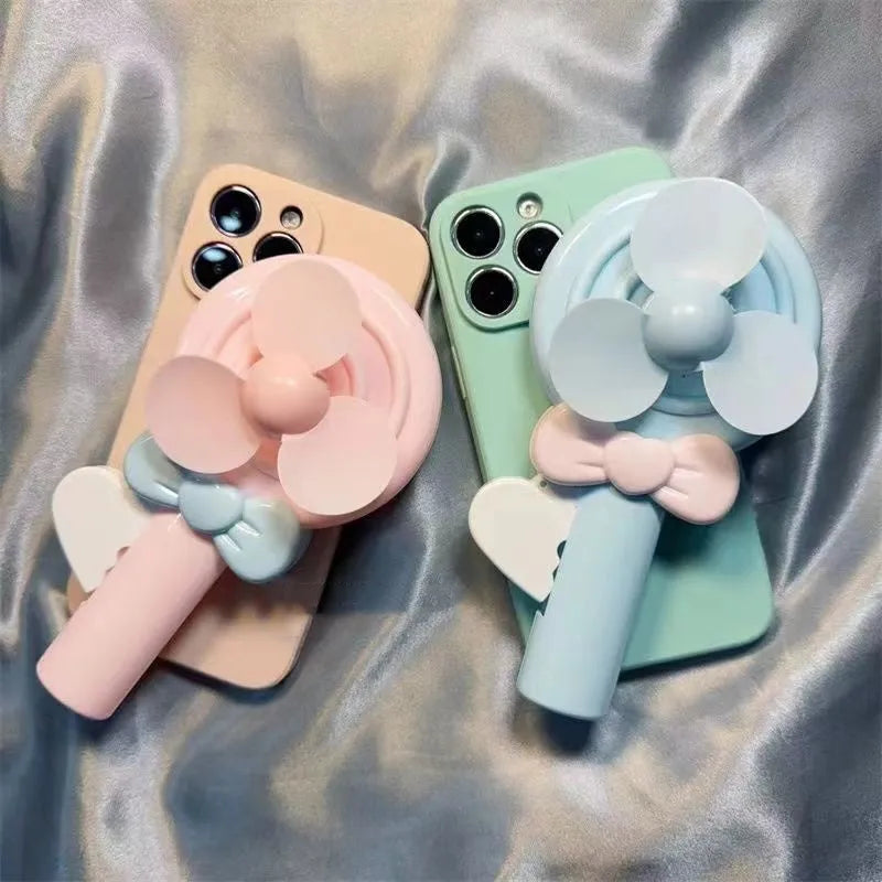 Lollipop hand fan iPhone case in cyan and pink, soft TPU drop-resistant cover for iPhone models