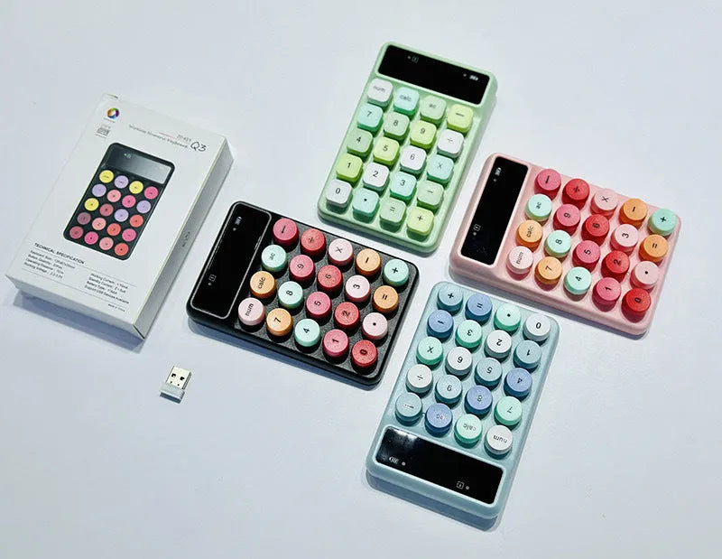 Mini portable wireless keyboard in Macaron colours including bright green option on desk