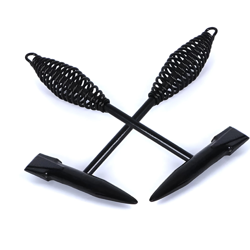 Welding slag hammer with a spring steel handle and a high carbon steel head, shown with weight options.
