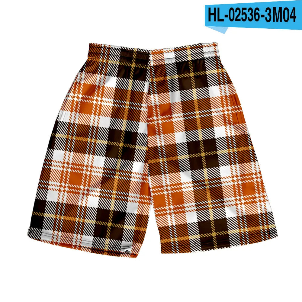 Men's straight-leg plaid casual shorts in polyester fabric, available in multiple colours.