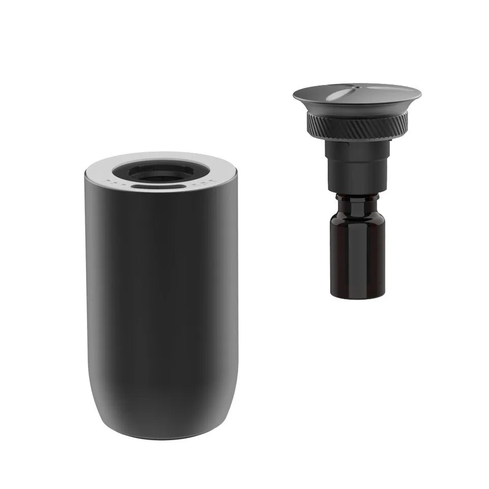Portable column-shaped aroma diffuser in metal construction with touch button, suitable for cars and small rooms