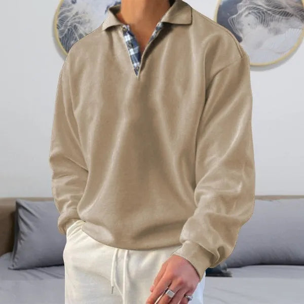 Men's long sleeve V-neck lapel hoodie in loose fit, ten colour options, polyester