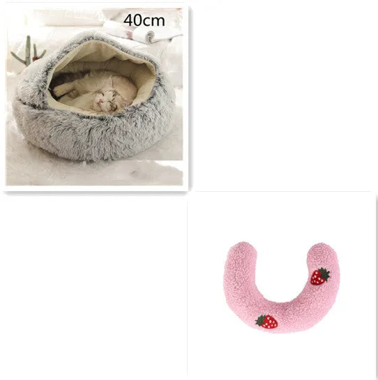 Round plush pet bed in brown for cats and small dogs, size 40cm