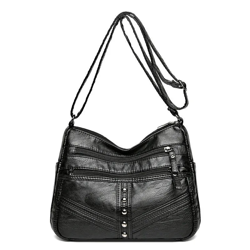 Soft PU leather messenger bag for women in vintage style with shoulder strap