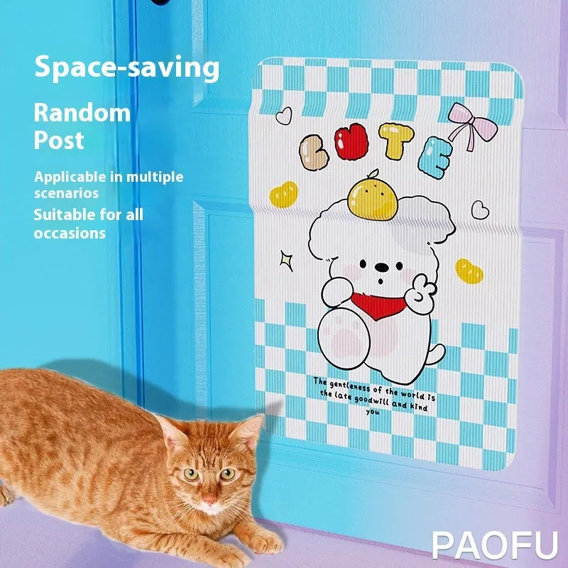 Cartoon felt cat scratch board wall vertical with happy kitten polar fleece design for dogs and cats