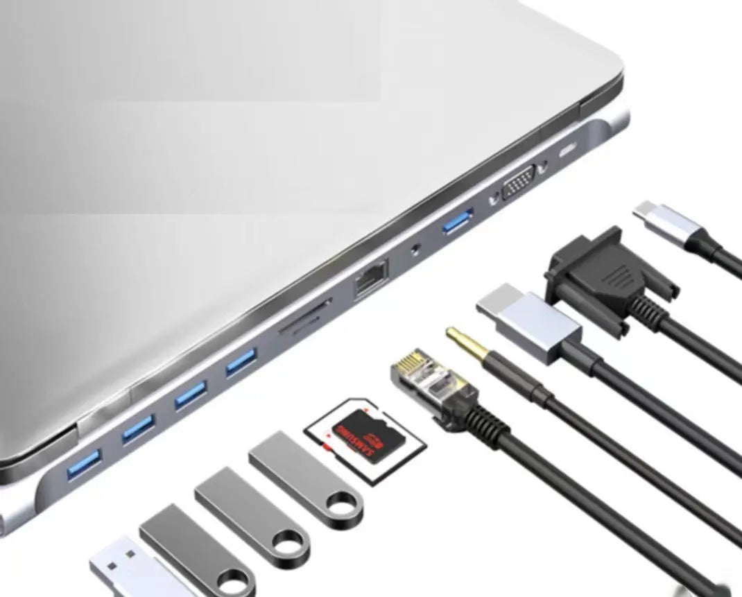 USB-C 7-in-1 expansion dock with HDMI port, multiple USB ports, and a 15cm black cable.