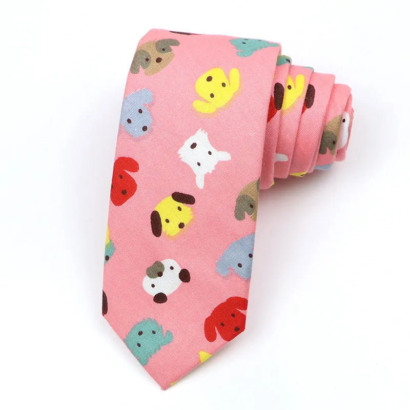 Narrow cotton bow tie with Korean-style cartoon patterns in multiple colour options