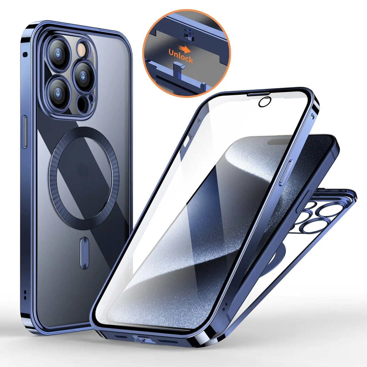 Magnetic metal iPhone case with electroplated reflective finish, all-inclusive style, for iPhone 12-15 Pro Max