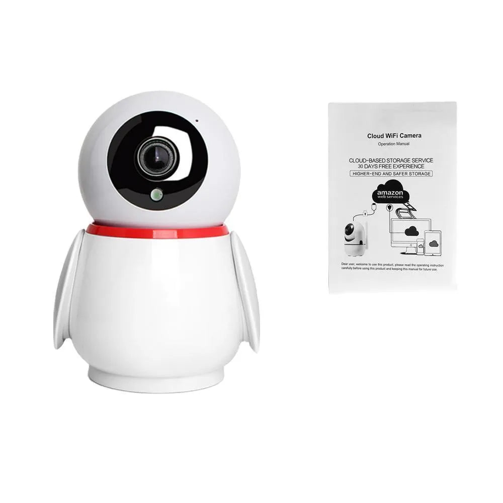 White wireless 360 panoramic indoor camera with pan tilt mechanism and night vision