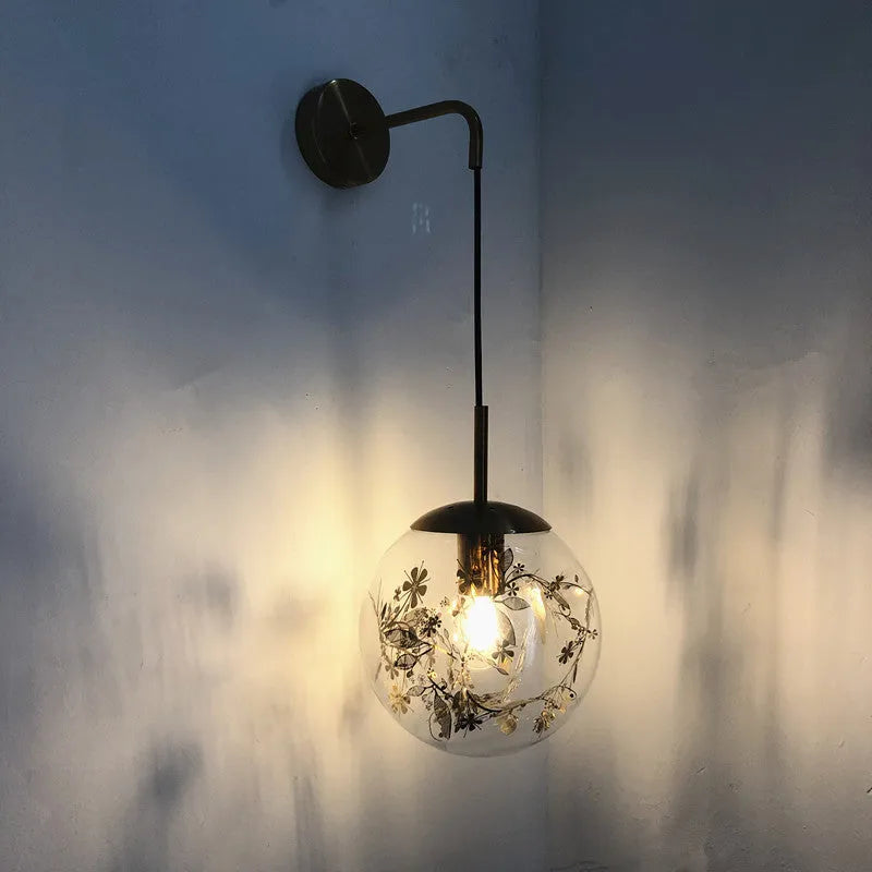 Modern glass wall lamp with metallic finish in Golden Flower or Silver Flower, 15cm or 20cm diameter