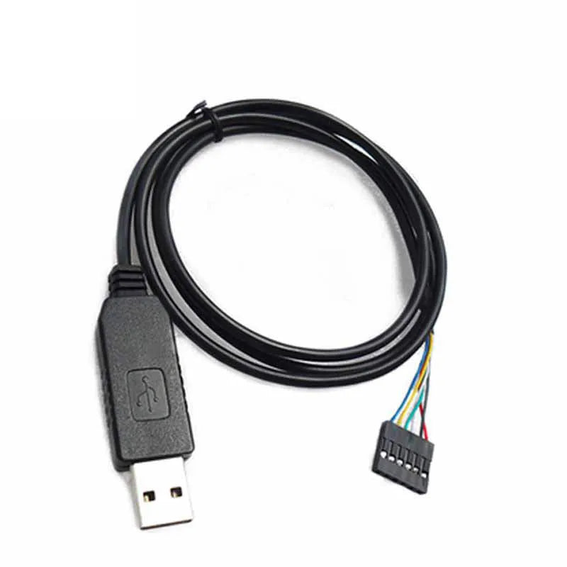Black FT232 USB to TTL download cable with 6-pin connector and 1 metre length for programming