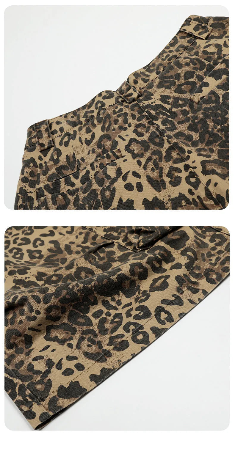 Women's leopard print cotton cropped trousers with high waist and straight leg design
